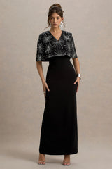 Agnella | Black Embellished V-Neck Maxi Dress