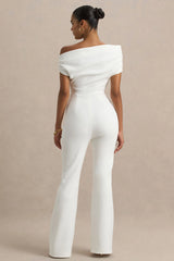 Alexandra | White Asymmetric Draped Jumpsuit