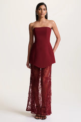 Brandi | Burgundy Bandeau Maxi Dress With Lace Skirt