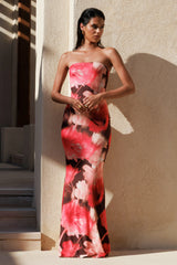 Ceremony | Red Floral Print Bandeau Fishtail Maxi Dress
