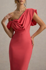 Angelina | Pink Draped Shoulder Maxi Dress