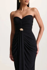 Beverly | Black Bandeau Maxi Dress With Gathered-Detailing