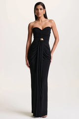 Beverly | Black Bandeau Maxi Dress With Gathered-Detailing