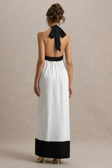 Clarabella | White & Black Halter-Neck Maxi Dress