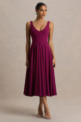 Depths | Burgundy V-Neck Midi Dress