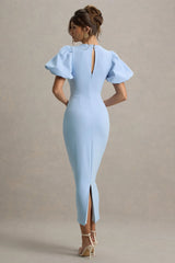 Dakota | Powder Blue Puff-Sleeve Midi Dress