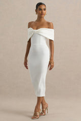 Bayshore | White Bow Bardot Midi Dress