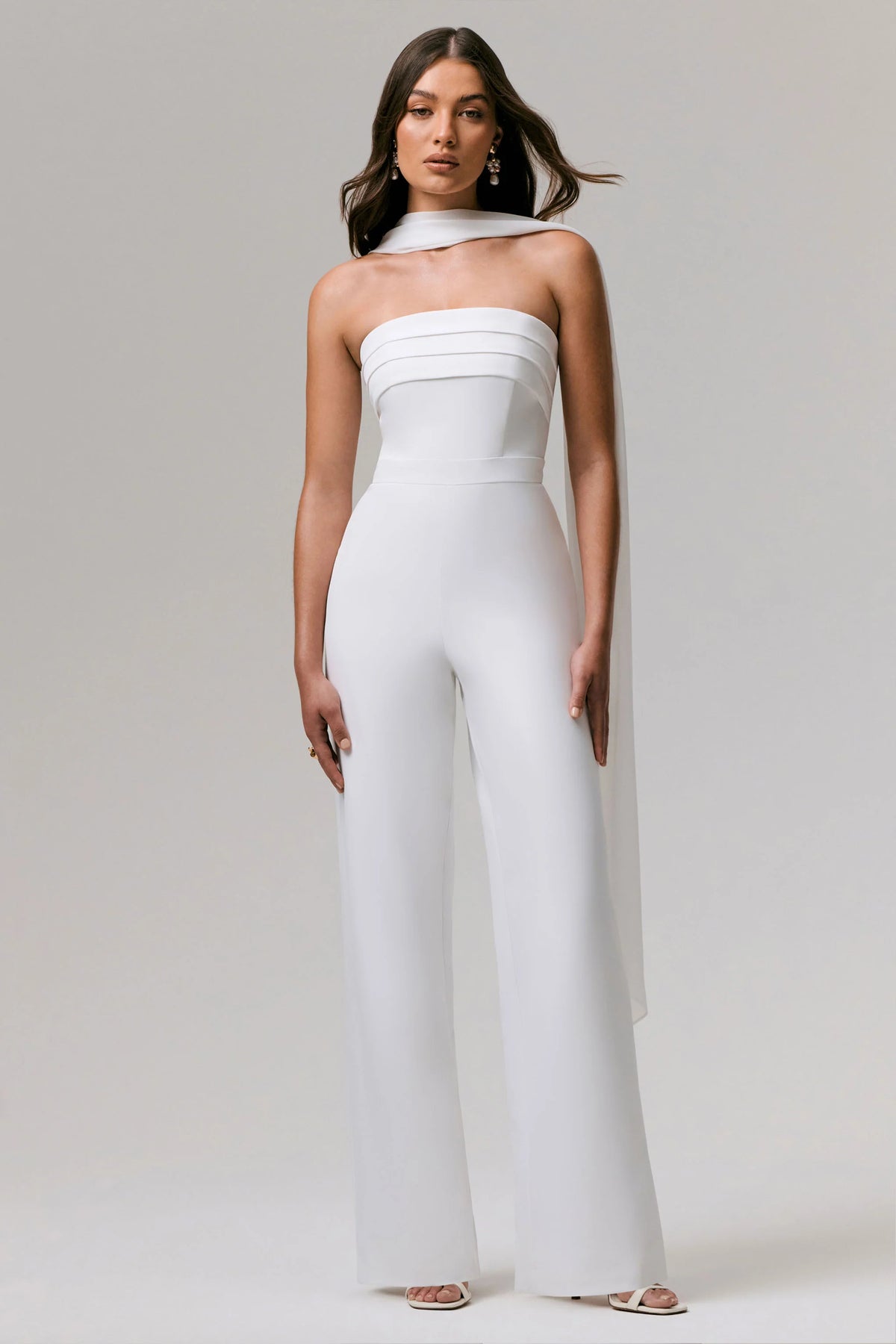Enchanted | White High-Neck Jumpsuit With Scarf