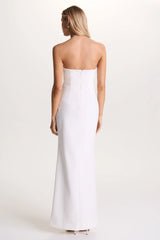 Dreamy Whispers | Cream Strapless Ruffle Split Maxi Dress