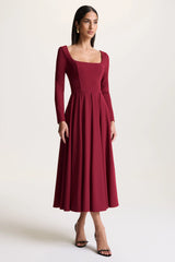 Alison | Burgundy Square-Neck A-Line Midi Dress