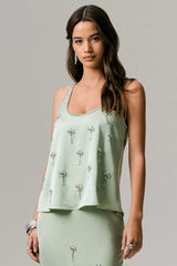 Arianna | Mint Satin Scoop-Neck Embellished Top