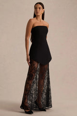 Brandi | Black Bandeau Maxi Dress With Lace Skirt