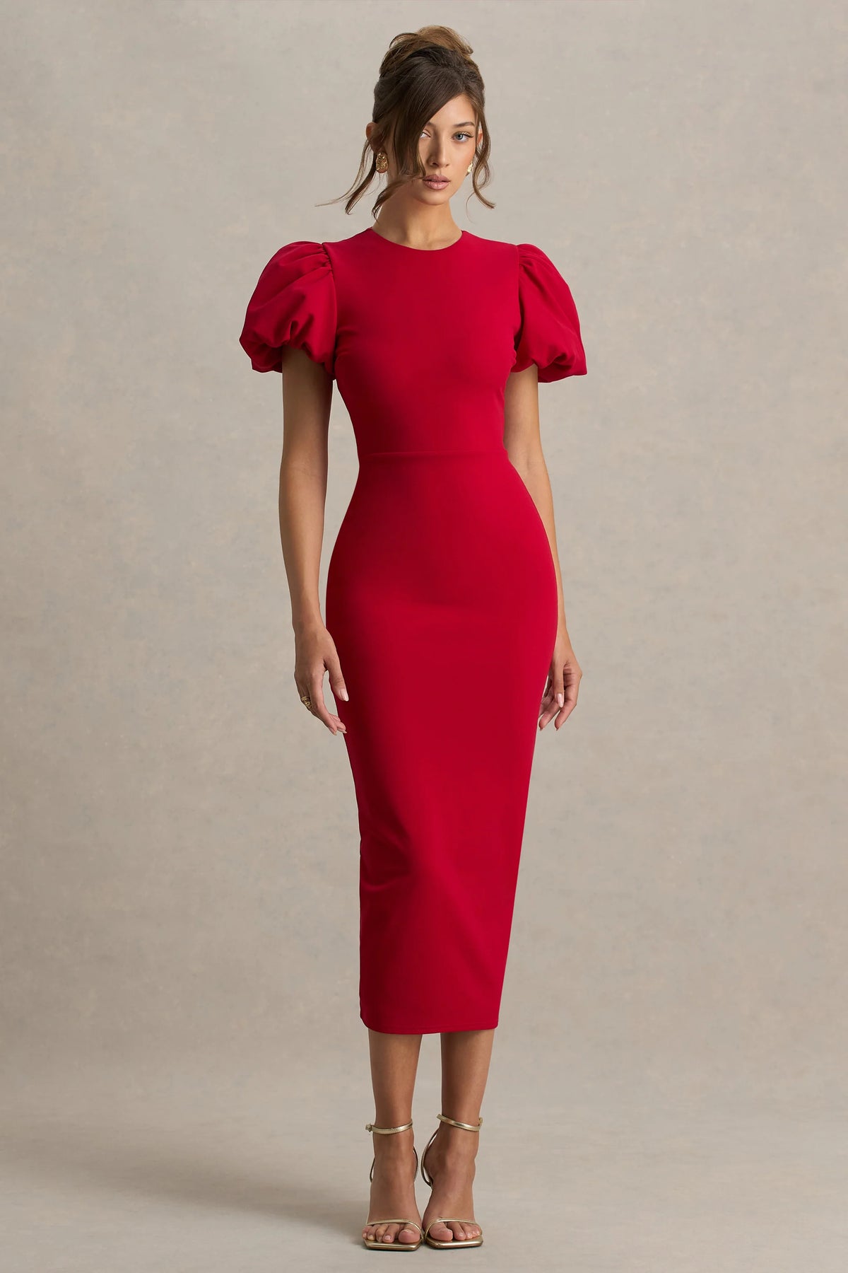 Dakota | Red Puff-Sleeve Midi Dress