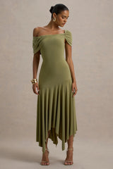 Castor | Olive Asymmetric Midi Dress