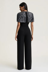 Eloriana | Black Hand-Embellished High-Neck Jumpsuit