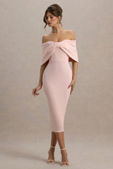 Bayshore | Pink Bow Bardot Midi Dress
