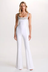 Amadi | White Embellished Strappy Flared-Leg Jumpsuit