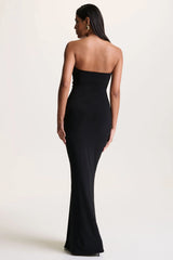 Beverly | Black Bandeau Maxi Dress With Gathered-Detailing