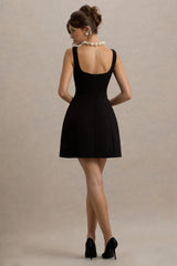 Corey | Black & White Sweetheart Mini Dress With Bow Details