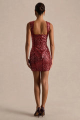Elettra | Burgundy Sequin Square-Neck Mini Dress