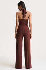 Clemence | Brown Plunge-Neck Jumpsuit
