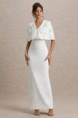 Agnella | White Embellished V-Neck Maxi Dress