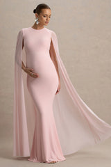 Currant | Pink Crew-Neck Maternity Maxi Dress With Cape
