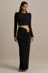 Avaline | Black Wrap Maxi Skirt With Ruched Detailing