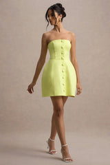 Anniston | Lemon Bandeau Tailored Button Mini Dress