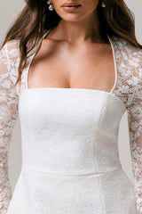 Bijou | White Square-Neck Lace Long-Sleeve Mini Dress