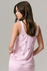 Arianna | Pink Satin Scoop-Neck Embellished Top