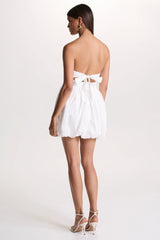 Faye | White Puff Ball Bandeau Micro Mini Dress With Ruching Details