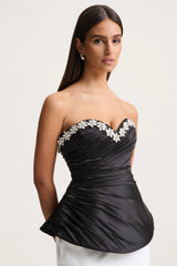 Ambria | Black Satin Hand-Embellished Sweetheart-Neck Corset Top