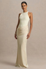 Akari | Champagne Crew-Neck Maxi Dress With Satin Skirt