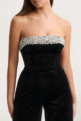 Emelie | Black Velvet Hand-Embellished Bandeau Jumpsuit