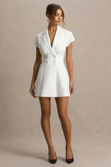 Etta | White Plunge-Neck Short Sleeved Blazer Mini Dress
