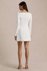 Caia | White Embellished Square-Neck Mini Dress