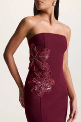 Aylana | Burgundy Bandeau Maxi Dress With Embellished Detail