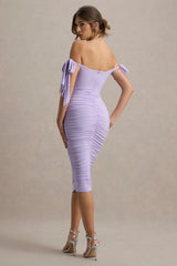 Citrus | Lilac Bardot Bodycon Midi Dress With Bow Sleeves