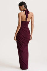 Cairo | Burgundy Cowl-Neck Maxi Dress With Gathered Detailing