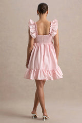 Dolly Daze | Blush Ruffle Sleeve Babydoll Maternity Mini Dress