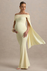 Aquila | Lemon Bardot Maternity Maxi Dress With Draped Detail