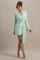 Doreen | Mint Long-Sleeve Wrap Mini Dress