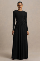 Estrella | Black High-Neck Maxi Dress With Ruched Detailing