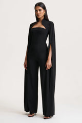 Elisabetta | Black Square-Neck Jumpsuit With Cape-Sleeves