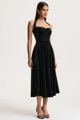 Esmeray | Black Velvet Sweetheart-Neck Midi Dress