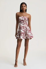 Federica | Burgundy And Gold Jacquard Bandeau A-Line Mini Dress