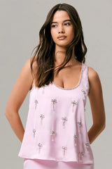 Arianna | Pink Satin Scoop-Neck Embellished Top