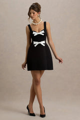 Corey | Black & White Sweetheart Mini Dress With Bow Details
