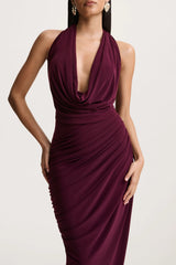 Cairo | Burgundy Cowl-Neck Maxi Dress With Gathered Detailing